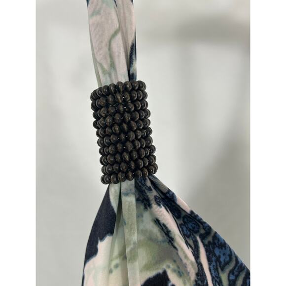 Cristinalove Abstract Blue Marble Print Halter Dress with Beaded Strap – Size L - Picture 2 of 8